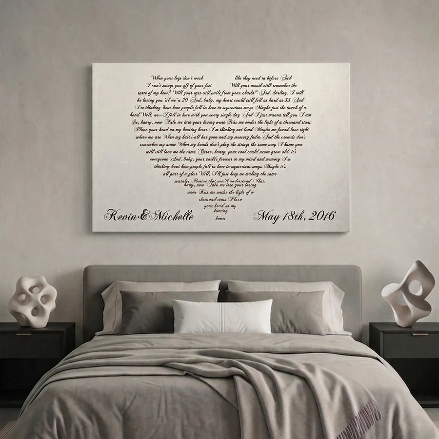 Lyrics In A Heart Canvas - Personalized Canvas